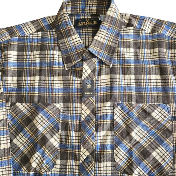Men's Flannel Shirt L Plaid Button Down LS Brown Blue Western Workwear Outdoor - Picture 2 of 13